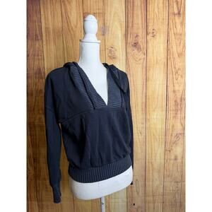 Aerie V Neck Hoodie Washed Out Black Women's Size XS